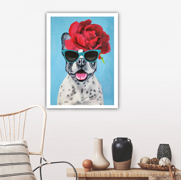 French bulldog with flowers Art Print by Coco de Paris