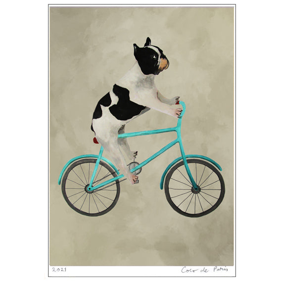 French Bulldog on bicycle Art Print by Coco de Paris