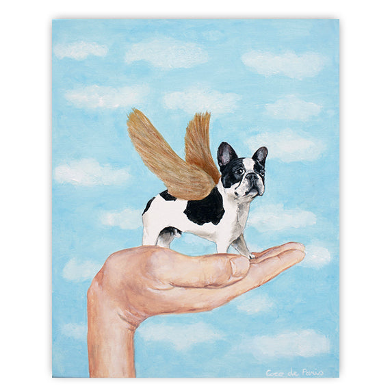 Bulldog with golden wings original canvas painting by Coco de Paris
