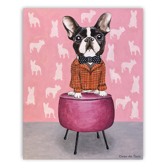 French Bulldog on pouf original canvas painting by Coco de Paris