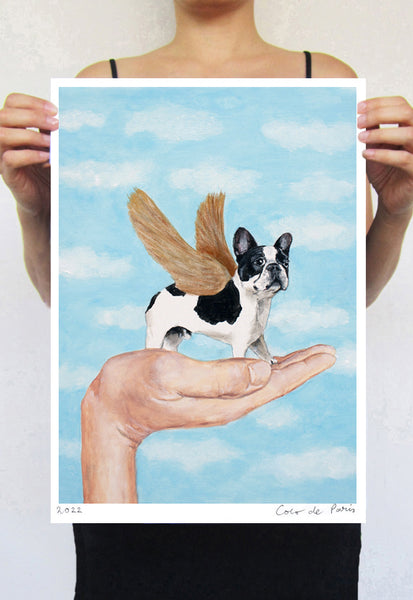 Bulldog with golden wings Art Print by Coco de Paris