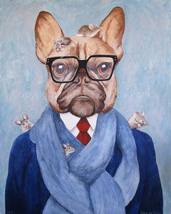 Bulldog with mice original canvas painting by Coco de Paris