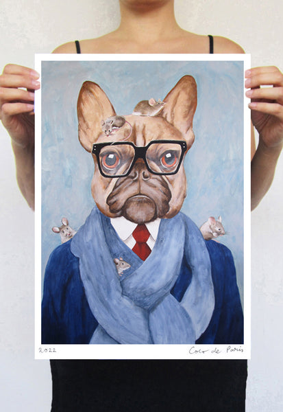 Bulldog with mice Art Print by Coco de Paris