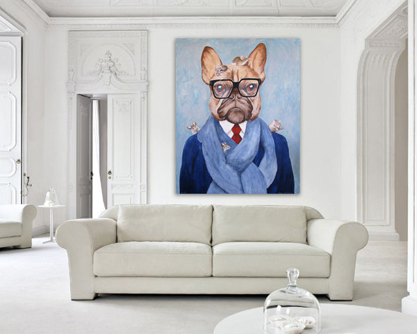 Bulldog with mice original canvas painting by Coco de Paris