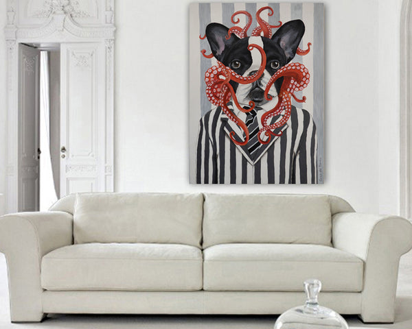 French Bulldog with octopus original canvas painting by Coco de Paris