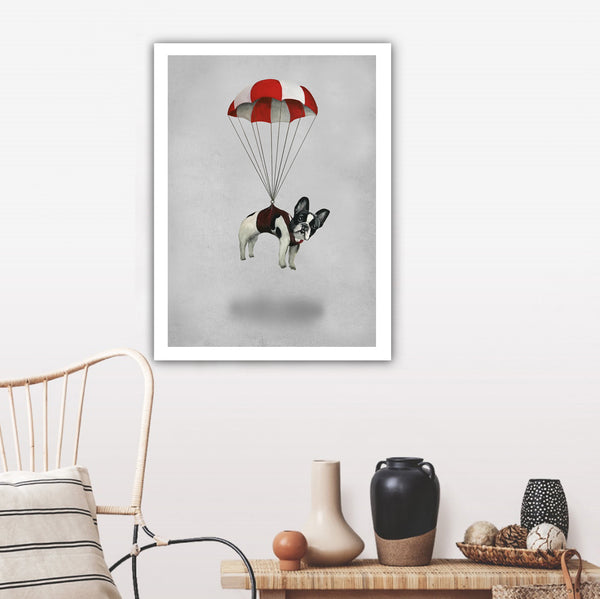 French Bulldog with parachute Art Print by Coco de Paris