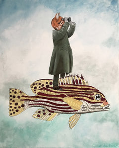 Cat Fish original canvas painting by Coco de Paris