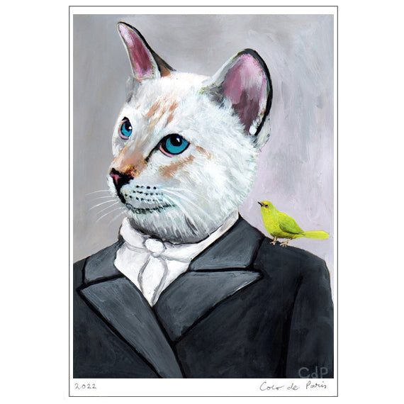 Cat with bird Art Print by Coco de Paris