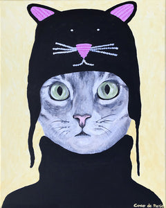 Cat with cat hat original canvas painting by Coco de Paris