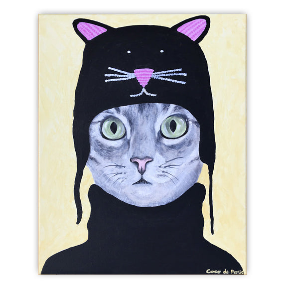 Cat with cat hat original canvas painting by Coco de Paris