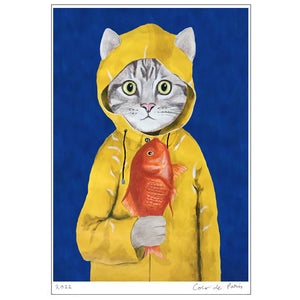 Cat with fish Art Print by Coco de Paris