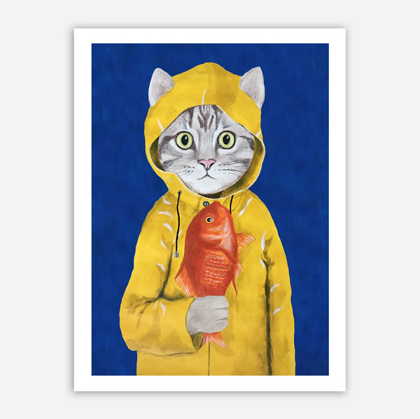 Cat with fish Art Print by Coco de Paris