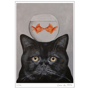 Cat with goldfishes Art Print by Coco de Paris