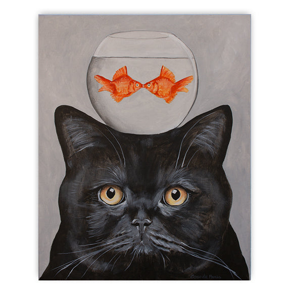 Cat with fishbowl original canvas painting by Coco de Paris