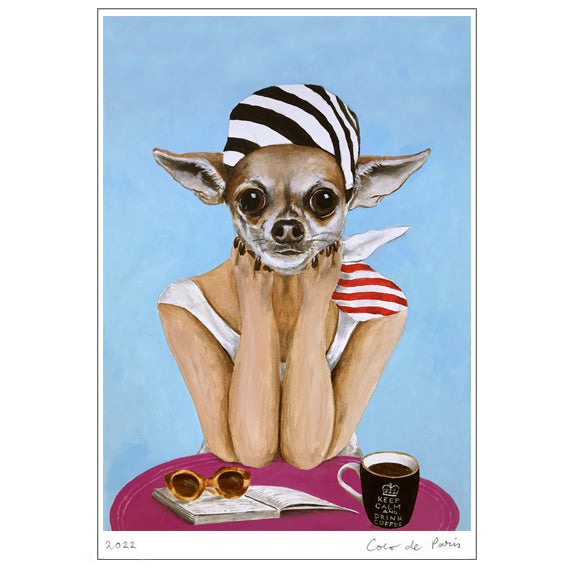 Chihuahua at bistro Art Print by Coco de Paris
