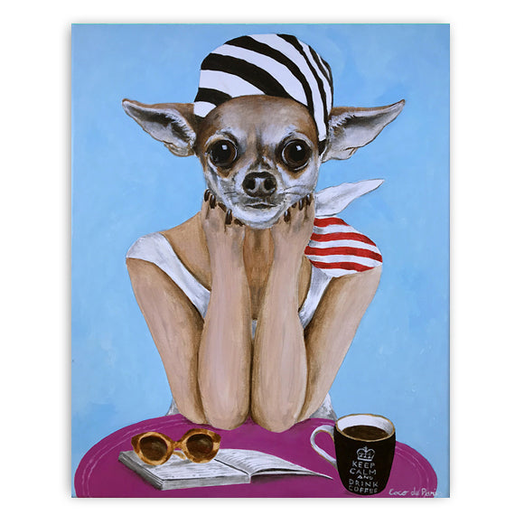 Bistro Chihuahua original canvas painting by Coco de Paris