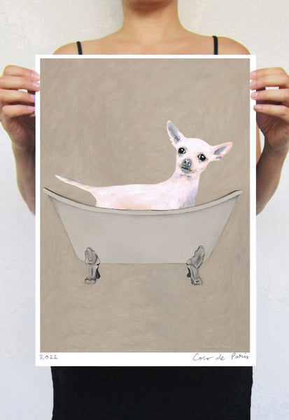 Chihuahua in bathtub Art Print by Coco de Paris