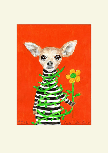 Chihuahua with flower original painting by Coco de Paris