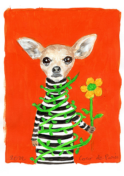 Chihuahua with flower original painting by Coco de Paris