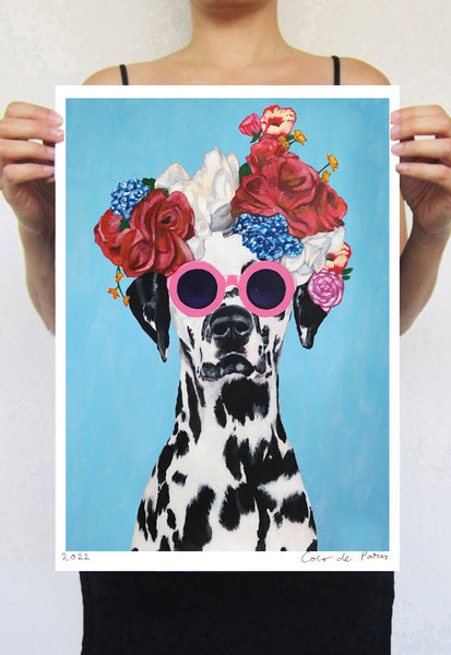 Dalmatian with flowers Art Print by Coco de Paris