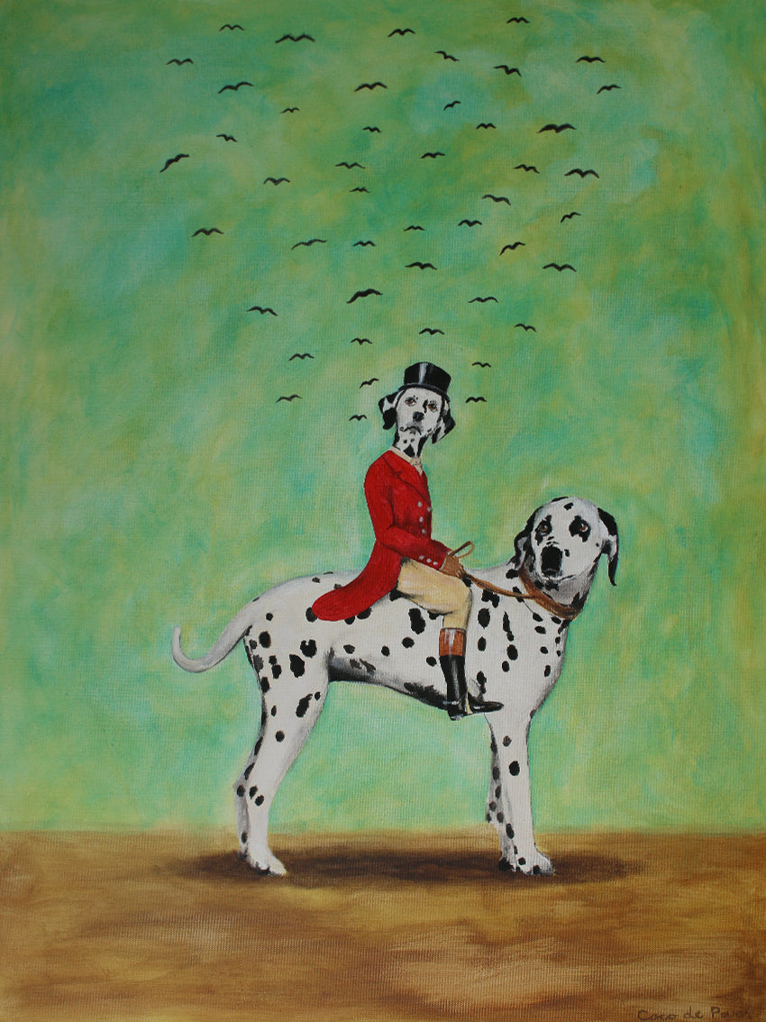 Dalmatian riding dalmatian original canvas painting by Coco de Paris