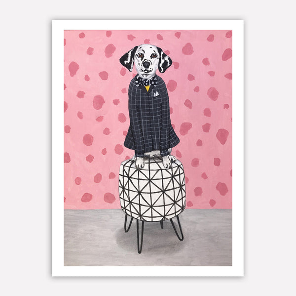 Dalmatian sitting on a pouf Art Print by Coco de Paris
