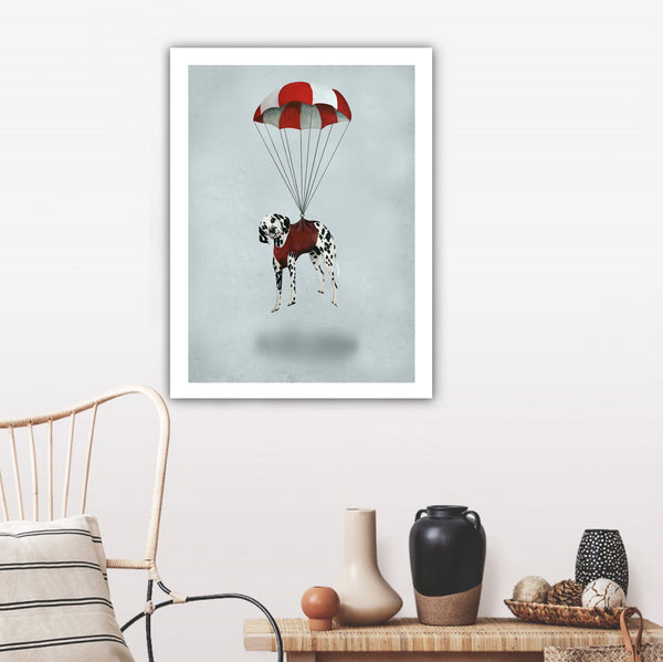 Dalmatian with parachute Art Print by Coco de Paris