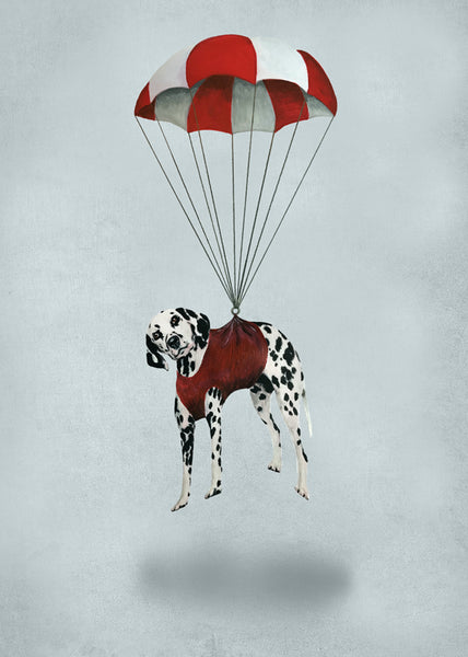 Dalmatian with parachute Art Print by Coco de Paris