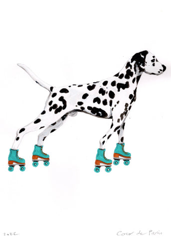 Dalmatian with roller-skates original painting by Coco de Paris