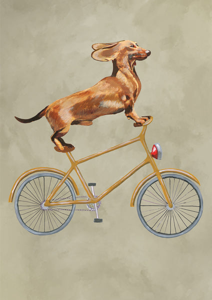 Dachshund on bicycle Art Print by Coco de Paris