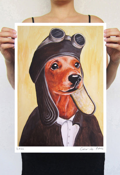 Dachshund vintage pilote Art Print by Coco de Paris