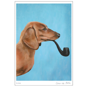 Dachshund with pipe Art Print by Coco de Paris