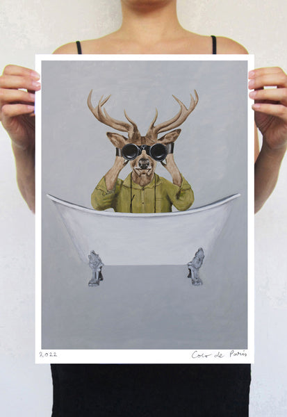 Deer in bathtub Art Print by Coco de Paris