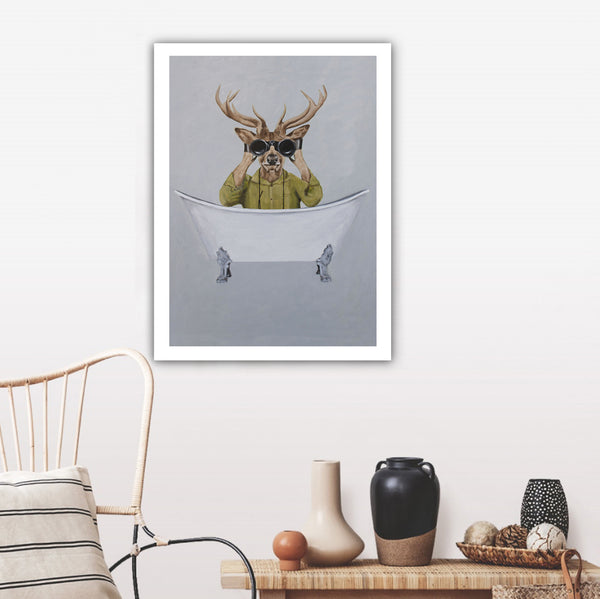 Deer in bathtub Art Print by Coco de Paris