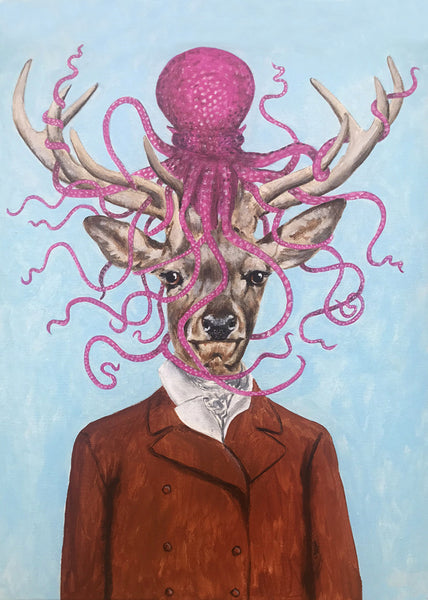 Deer with octopus Art Print by Coco de Paris