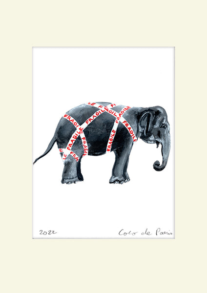 Fragile Elephant original painting by Coco de Paris