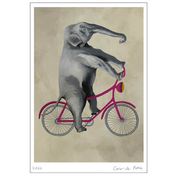 Elephant on bicycle Art Print by Coco de Paris