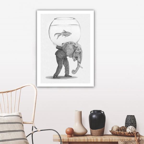 Elephant with fishbowl Art Print by Coco de Paris