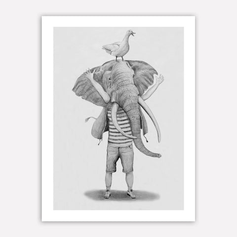 Elephant with white duck Art Print by Coco de Paris