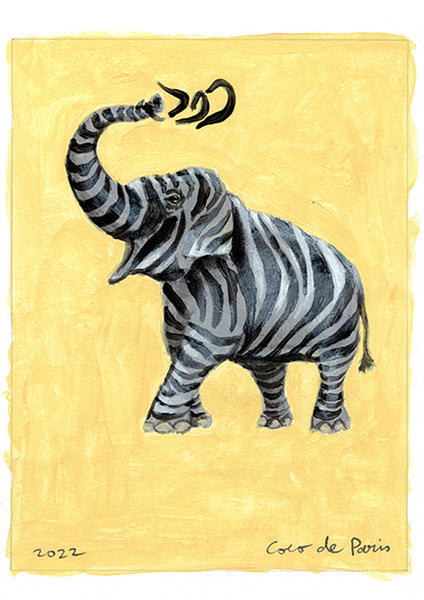 Elephant zebra original painting by Coco de Paris
