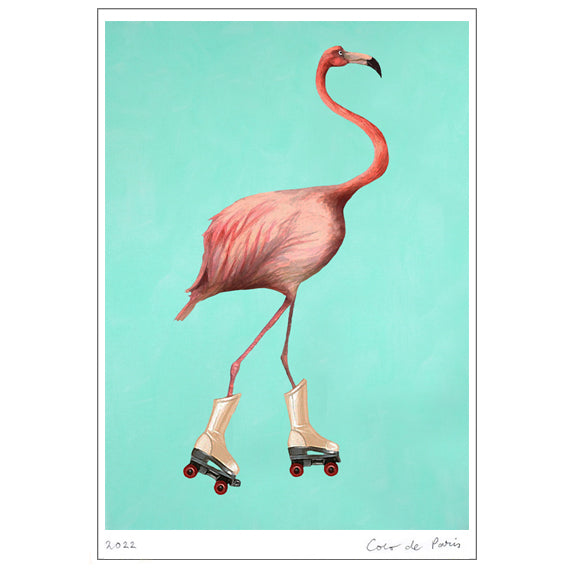 Flamingo rollerskating Art Print by Coco de Paris