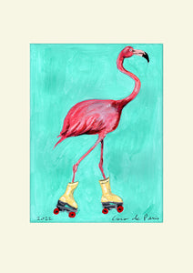 Flamingo rollerskate original painting by Coco de Paris
