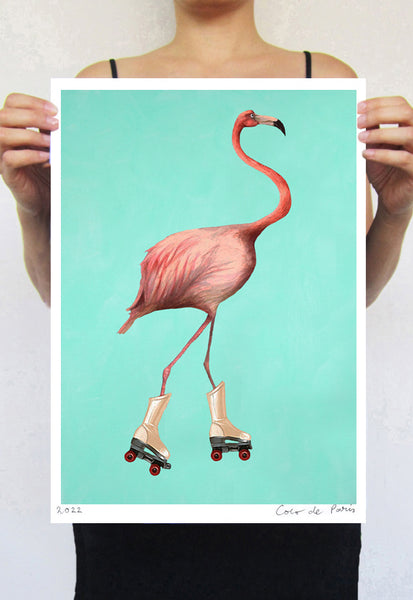 Flamingo rollerskating Art Print by Coco de Paris
