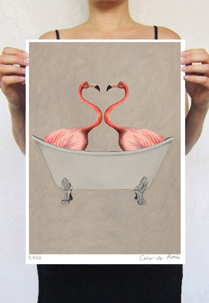 Flamingos in bathtub Art Print by Coco de Paris