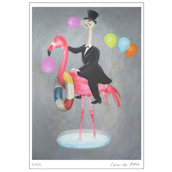 Flamingo with ostrich Art Print by Coco de Paris