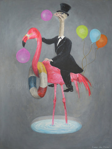 Flamingo with ostricht original canvas painting by Coco de Paris