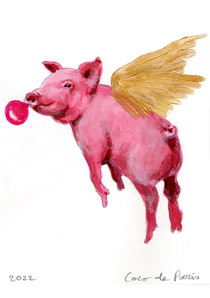 Flying Pig original painting by Coco de Paris