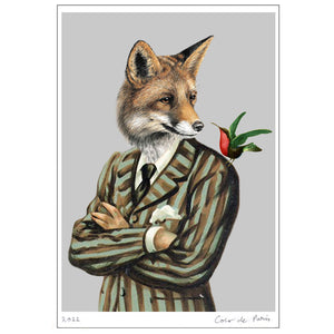 Fox with bird Art Print by Coco de Paris