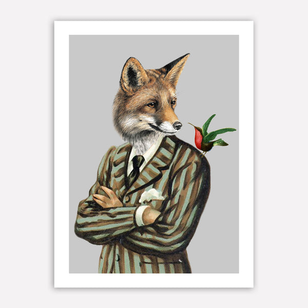 Fox with bird Art Print by Coco de Paris
