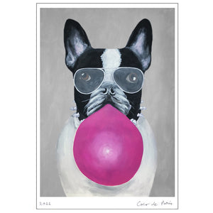 French Bulldog with bubblegum Art Print by Coco de Paris